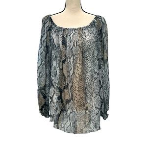 CASTING FRANCE STELLA ON OR OFF THE SHOULDER SEMI SHEER BLOUSE SNAKESKIN PRINT
